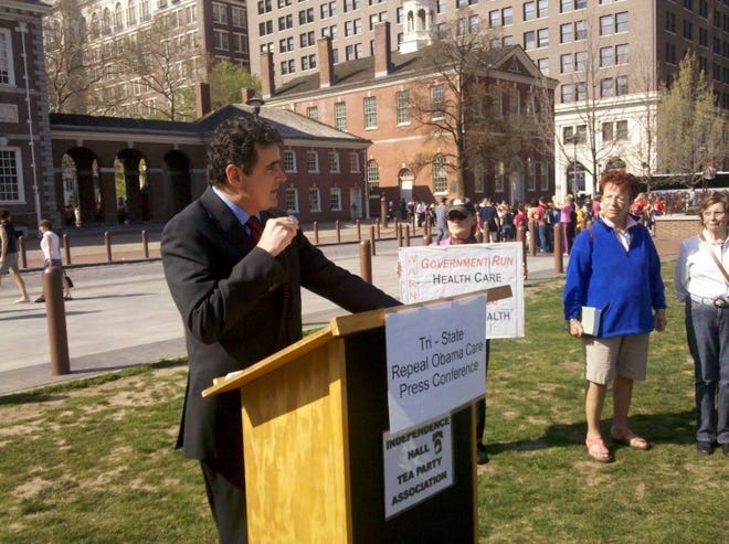 Congressman Mike Fitzpatrick speaks at Independence Hall Tea Party presser in Philadelphia on Friday, March 23, 2012.