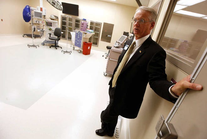University Medical Center Vice President Tim Howell explains some of the enhancements to the expanded operating rooms at University Medical Center on Wednesday.
