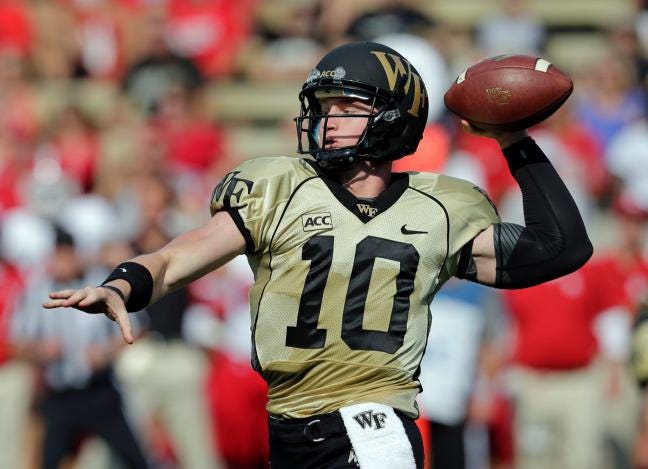 Wake quarterback Tanner Price throws a pass in the first half on Saturday. Price threw three touchdowns in the win.