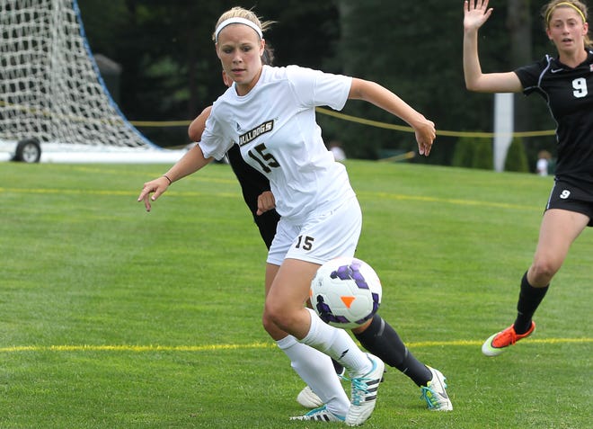 Natick native Katy Biagi is a starting midfielder at Bryant College, where she's been asked to take on a bigger role this fall.