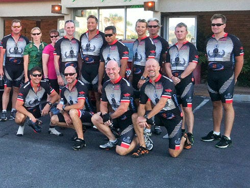 Participants in last year’s Gulf Coast Two-Day Undefeated Bike Ride gather at Bishop’s Family Buffet in Panama City Beach.