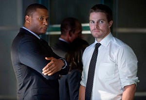 David Ramsey, Stephen Amell | Photo Credits: Cate Cameron/The CW
