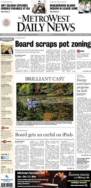Front page of the MetroWest Daily News for 10/10/13