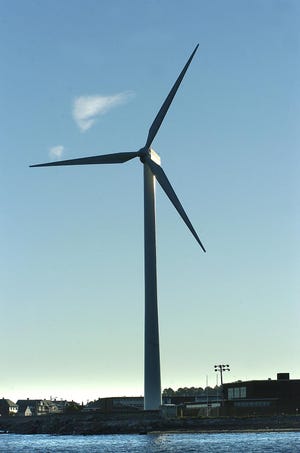 Hull Light Department electric generation wind turbine on Windmill Point.