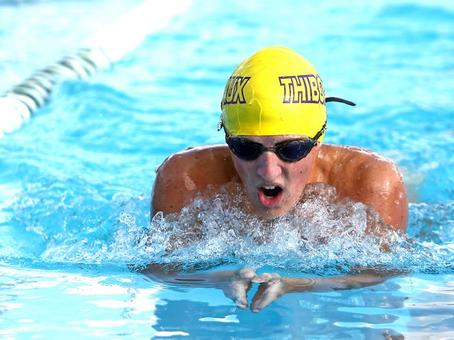 Logan LeBlanc, of Thibodaux High School, swims to victory Monday in the 200-meter 
individual medley at a meet at the East Houma Pool. South Terrebonne and Central 
Lafourche high schools also competed.