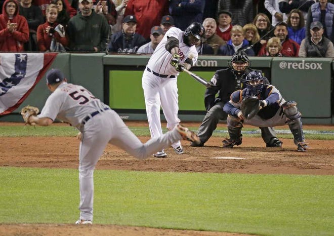 Charlie Riedel Associated Press The Tigers' Miguel Cabrera hits a home run in the sixth inning during Game 2 of the American League Championship Series against the Red Sox on Sunday night in Boston.