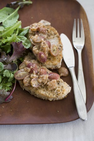 Sauteed Pork Chops, Grapes with Mustard Sauce