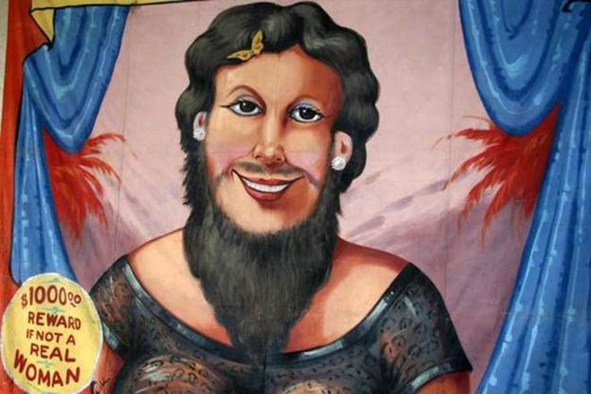 Fred Johnson’s Bearded Lady, circa 1930s, from the Sideshow exhibition opening at Mattie Kelly Arts Center Galleries.