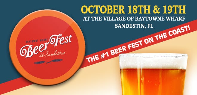 Baytowne Wharf Beer Fest: Roll out the barrel and discover unique suds and ales at the Sixth Annual Baytowne Wharf Beer Fest Oct. 19 throughout the Village. The main event, Craft Beer Tasting, is from 2-6 p.m. in the Events Plaza. Music includes Denton Hatcher and the Soapbox Blues from 2-4 p.m. and The Modern Eldorados from 4-6 p.m. Visit baytownewharfbeerfestival.com for tickets.