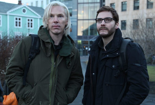 "THE FIFTH ESTATE"..FE-0002-00609..Benedict Cumberbatch (left) portrays Julian Assange and Daniel Bruhl portrays Daniel Domscheit-Berg in the DreamWorks Pictures' drama "The Fifth Estate"...Ph: Frank Connor..¬©DreamWorks II Distribution Co., LLC. ¬†All Rights Reserved.