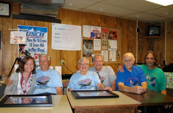 Three local veterans spoke Oct. 9 at the Chillicothe Tea Party Patriots meeting at the VFW Post 4999 on their World War II and Honor Flight experiences. Pictured are the men with their guardian on the Honor Flight. They are, from left, guardian Shauna Segler and Bill Roger, Mel Campbell and his son/guardian, Clyde, and Bob Berg with guardian Sam Massengill.