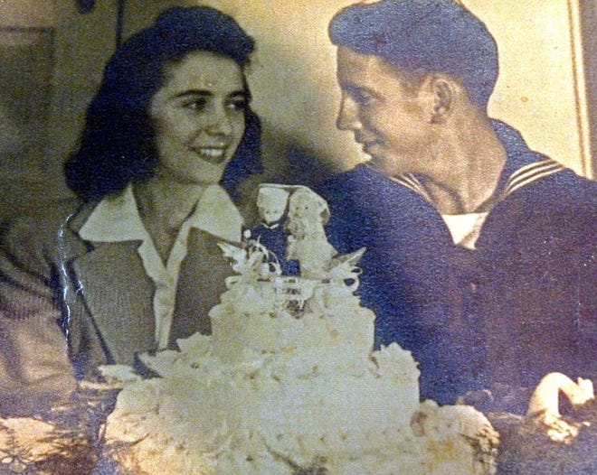 Phyllis and Bud on their wedding day, Oct. 17, 1943. The two exchanged vows in San Francisco.