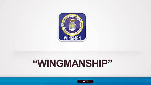 Screen shots from the Wingmanship app created by Airman 1st Class Hwansung Kim, 43d Logistics Readiness Squadron, Pope Field. Wingmanship is an Android mobile application that provides functionality for calling a Wingman, finding a taxi, hotel, calling the base directory or an emergency contact. The application is available for free at the Google Play store.