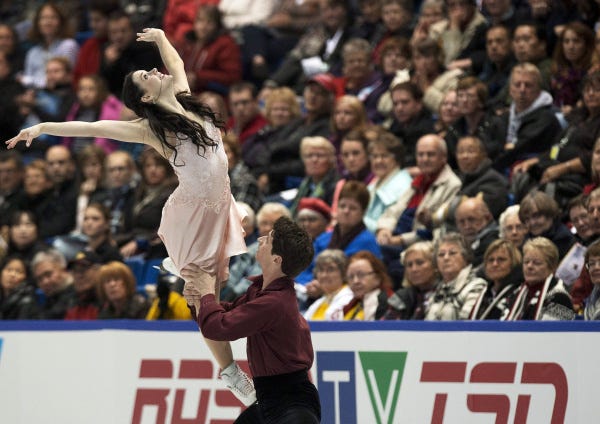 Olympic ice dancing champions Tessa Virtue and Scott Moir of Canada take their fifth Skate Canada title in what likely will be their final season of competition. In the pairs skating competition yesterday in Saint John, New Brunswick, Italy's Stefania Berton and Ondrej Hotarek took the title.