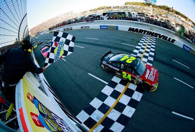 Chris Trotman Associated Press Jeff Gordon crosses the finish line to win the Sprint Cup Series race on Sunday in Martinsville, Va.