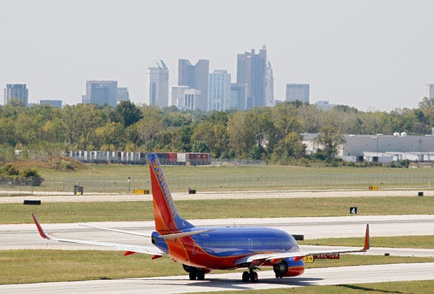 A Southwest Airlines plane taxis at Port Columbus.