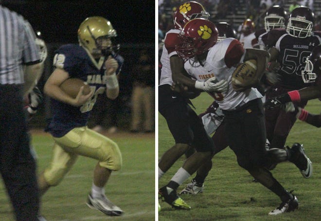 Left, St. John's Nicholas Alexander rushes against White Castle earlier in the season. Right, East Iberville's Devin Johnson carries against White Castle earlier in the season. The Tigers fell to St. John 47-16 in District 8-1A play on Friday night. Alexander rushed for 114 yards and one touchdown in the Eagles' victory.
POST SOUTH PHOTO/Peter Silas Pasqua