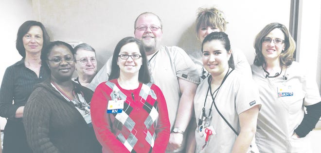 Planning to celebrate Medical-Surgical Nurses Week at Kewanee Hospital are, front from left, LaShebia Housley, Lisa Garcia and Amy Guerrero-Nevarez. In back, Jackie Kernan, director of Med-Surg-Peds-Swing Bed Services; Rhonda Dastrup, Daniel Royce, Michelle Engels and April Woods.