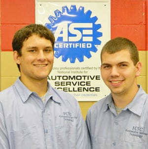 Auto Club honors: The Ancient City Auto Club has awarded $500 scholarships to Matthew Merchberger, left, and Colton Cade. In the presentation, it was noted recipients have excelled in all phases of their automotive technology classes at the First Coast Technical College. Contributed photo.