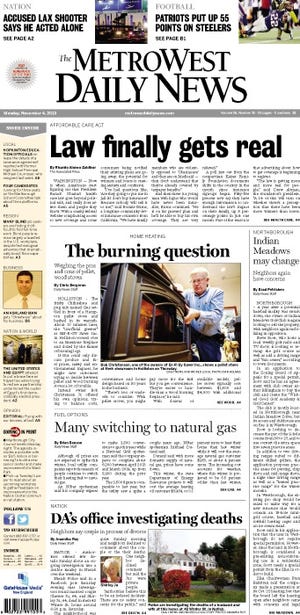 Front page of the MetroWest Daily News for 11/4/13