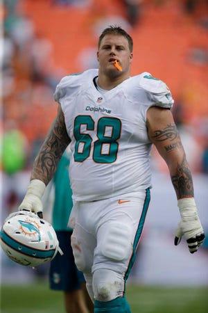 Miami Dolphins guard Richie Incognito on the sidelines during the first half of a game against the Buffalo Bills on Oct. 20 in Miami Gardens.