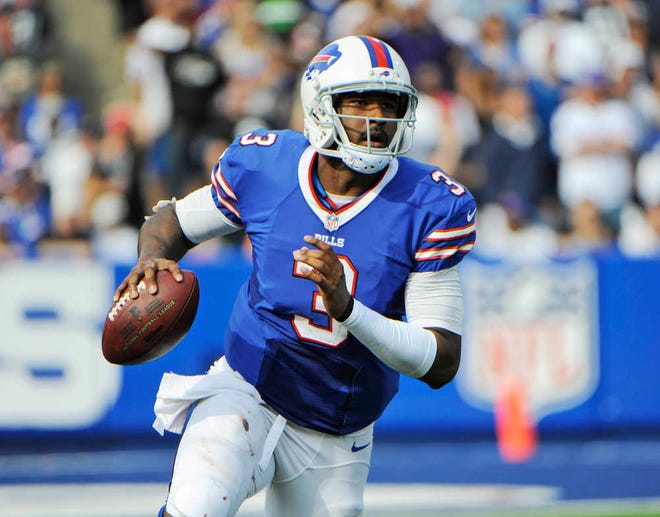 Buffalo Bills quarterback EJ Manuel looks to pass against the Baltimore Ravens during the second half of an NFL football game in Orchard Park, N.Y.