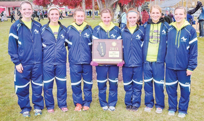 The sectional champion Annawan-Wethersfield girls cross country team is back in action Saturday at the Class 1A state meet at Detweiller Park in Peoria. Team members with the Class 1A Oregon Sectional plaque are, from left, Maddie Jackson, Olivia Draminski, Kaitlyn Cline, Kylie Cline, Kirstie Ramsey, Dana Baele and Joycelyn VanAntwerp.