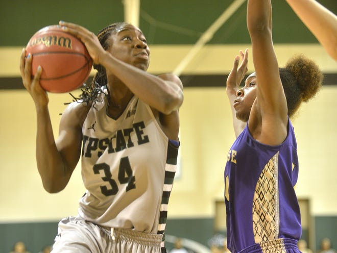 USC Upstate's Brittany Starling looks to the basket during the Spartans' win against Converse on Sunday at USC Upstate.