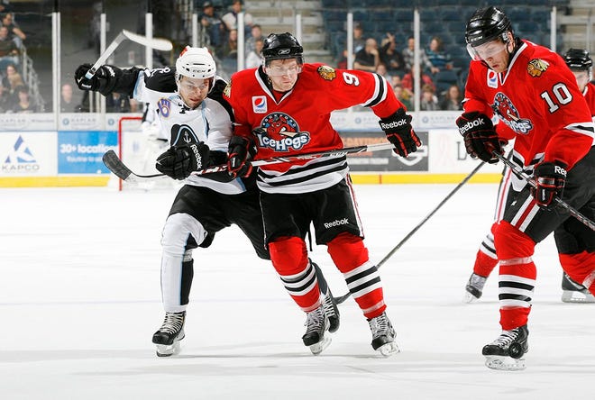 Bobby Shea (9) has shown steady improvement since his Oct. 31 debut with the Rockford IceHogs.

Photo courtesy of Scott Paulus/Rockford IceHogs