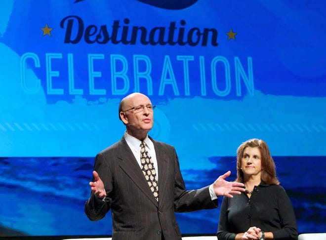 Woody.Huband@jacksonville.com Visit Jacksonville President and CEO Paul Astleford, joined by outgoing board chairwoman Janice Lowe, addresses 300 people who attended the Destination Celebration on Wednesday at the Prime Osborn Convention Center.