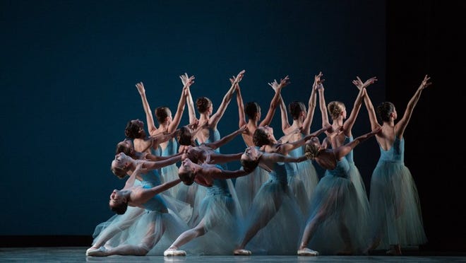 Miami City Ballet dancers in Serenade, part of Program I: First Ventures, with choreography by George Balanchine. Photo by Daniel Azoulay.