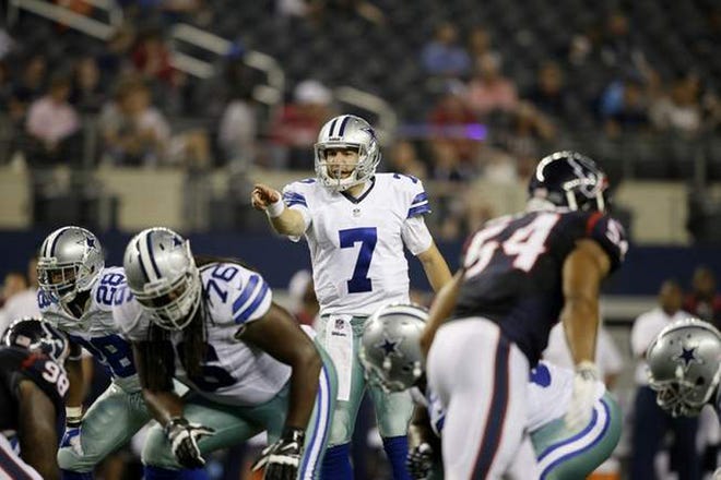 Monmouth College grad Alex Tanney runs a play during preseason for the Dallas Cowboys. Tanney made it back for the Monmouth-Knox game and took some time to answer a couple of questions.