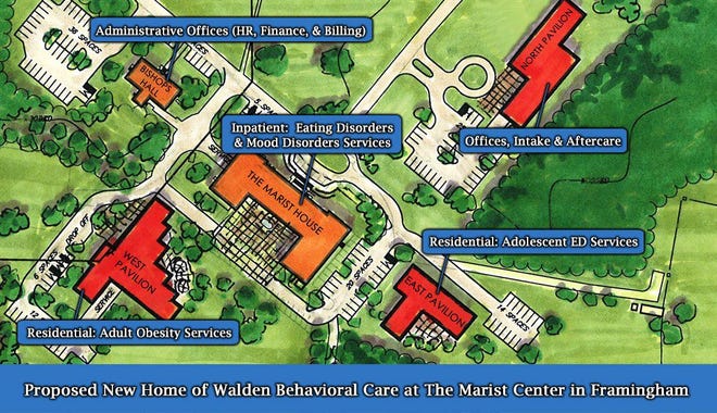 Schematic of Walden Behavioral Care's plans for the former Marist House property on Pleasant Street in Framingham.