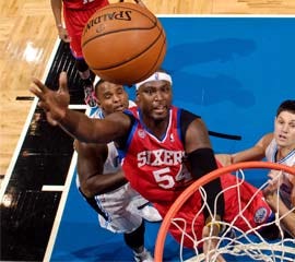 Sixers center Kwame Brown gets some rare playing time during the 2012-13 season.