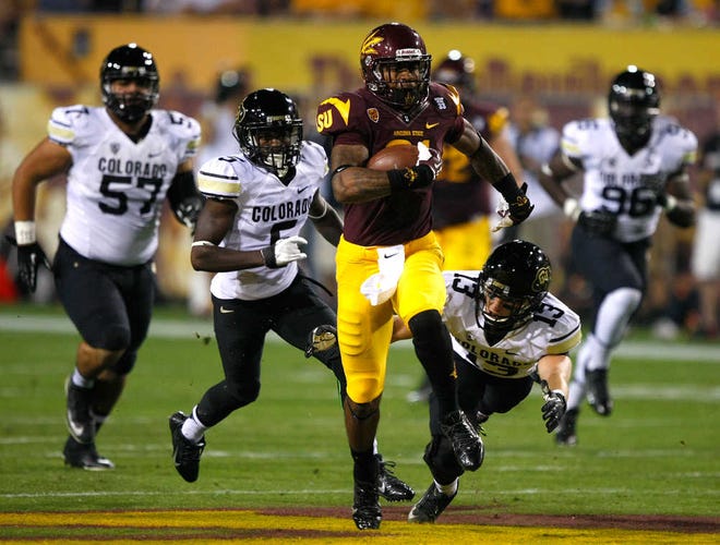 Arizona State wide receiver Jaelen Strong (21) during the first half of an NCAA college football game against Colorado on Saturday, Nov. 12, 2013, in Tempe, Ariz. (AP Photo/Rick Scuteri)