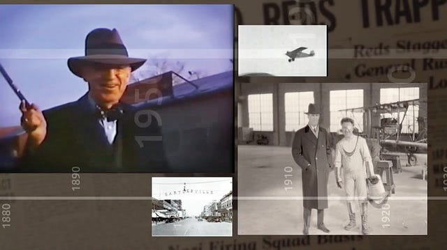 A still image captured from video shows Phillips Petroleum Co. founder and Bartlesville business icon Frank Phillips and famous aviator Wylie Post.