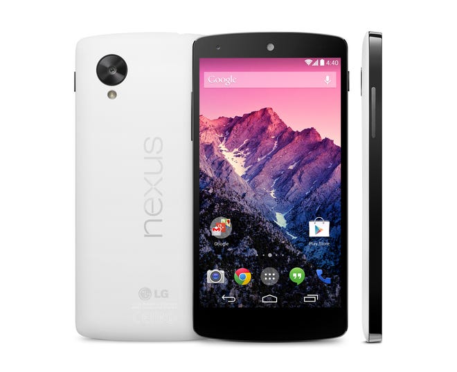This image provided by Google shows its new Nexus 5 phone. The Nexus 5 phone is the first device to run on the latest version of Google's Android operating system.