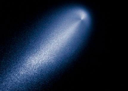 In this photo provided by NASA, a contrast-enhanced image produced from the Hubble images of comet ISON taken April 23, 2013 reveals the subtle structure in the inner coma of the comet.