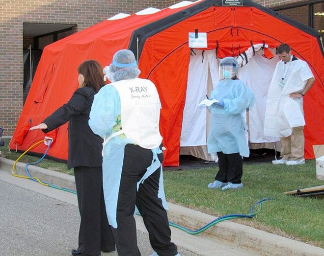 A decontamination tent was set up during the CHC's recent drill.
