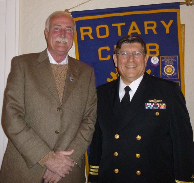 Bob Morabito, right, was the guest speaker during a recent meeting of the Ellwood City Rotary Club. Welcoming him to the meeting was Jim Mason, club president.