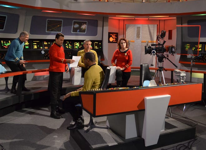 The bridge set of the USS Farragut during the recent filming of the next Starship Farragut episode, Conspiracy of Innocence. Many of these actors are scheduled for Farragut Fest, the Dec. 7 open house at the studio in Kingsland.