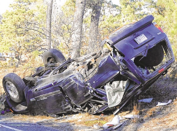 Wreckage from the scene of a fatal accident on Union Street litters the side of the road Monday mornig