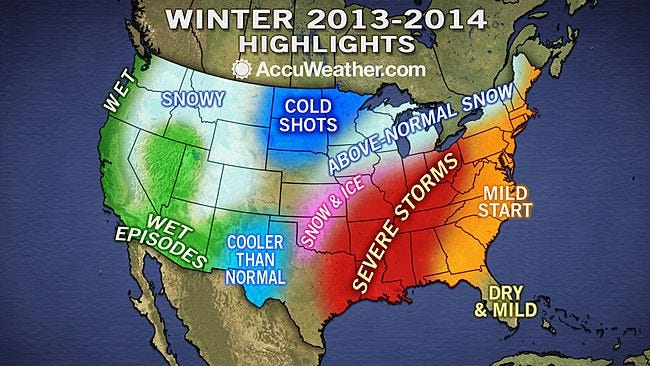 The National Weather Service forecast for this winter puts snowfall levels near normal, except near the lakeshore where the snow accumulation could be above normal. Contributed/AccuWeather.com