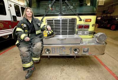 Photo by Daniel Freel/New Jersey Herald Ashley Frato, seen here at the Branchville Firehouse, has recently been named the Branchville Fire Department’s first female lieutenant.