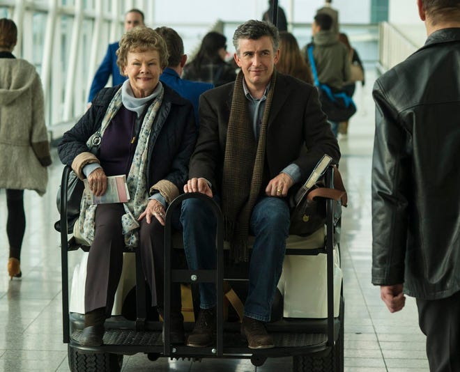 This image released by The Weinstein Company shows Judi Dench, left, and Steve Coogan in a scene from "Philomena." The British comic and Oscar-winning actress co-star in the film opening Friday, Nov. 22, 2013, which explores the benefits and costs of faith through the true story of Philomena Lee.