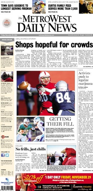 Front page of the MetroWest Daily News for 11/29/13
