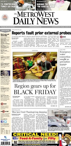 MetroWest Daily front page 11/28/13