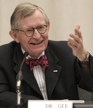 In this June 7, 2013 file photo, former Ohio State University president Gordon Gee gives his retirement speech during a board of trustees meeting in Columbus, Ohio.