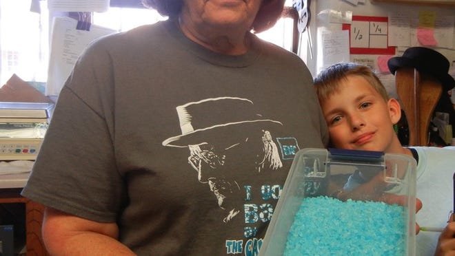Candy Lady Debbie Ball and her grandson Robert are proud of the Breaking Bad blue crystal candy she makes and sells in $1 dime bags.