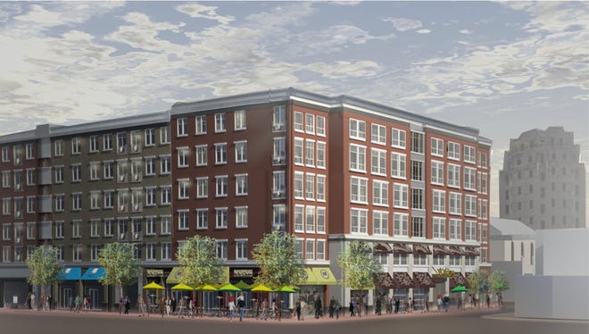 The new blueprint for Merchants Row scraps plans for a 15-story, steel-framed apartment building on the corner of Chestnut Street and Cottage Avenue. Instead, Kilroy Lofts will be wood-framed and 6 stories high.
